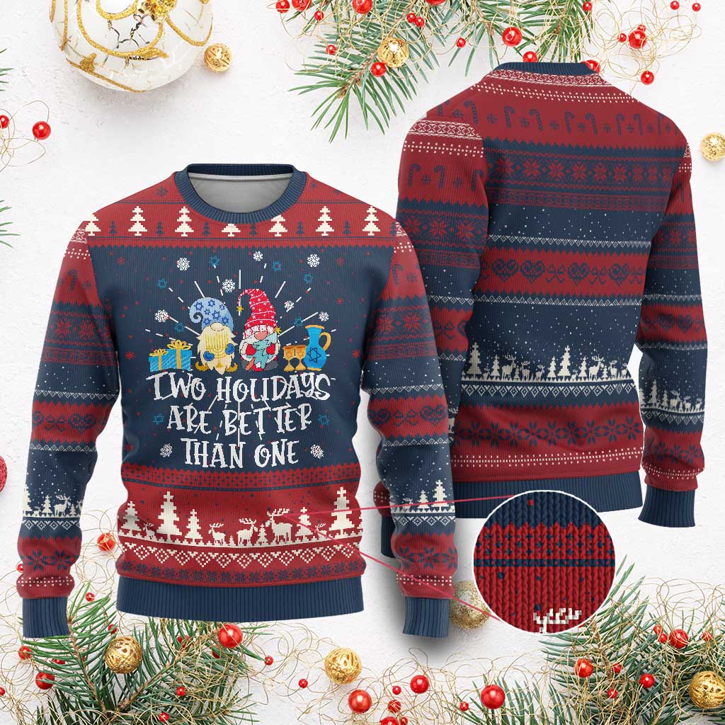 Christmas Hanukkah Ugly Christmas Sweater Two Holidays Are Better Than One Jewish Gnome - Wonder Print Shop
