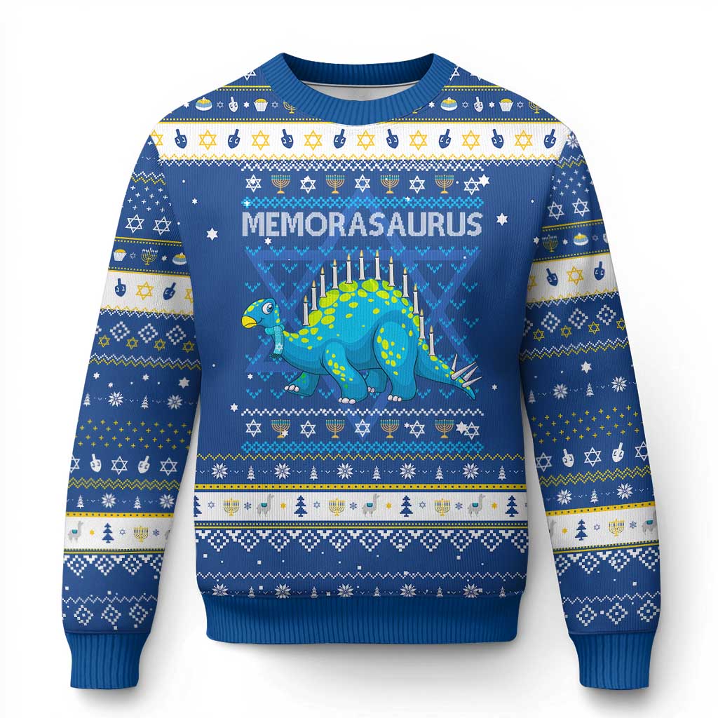 Menorasaurus Dinosaur Hanukkah Ugly Sweater Menorah Dino - Wonder Print Shop