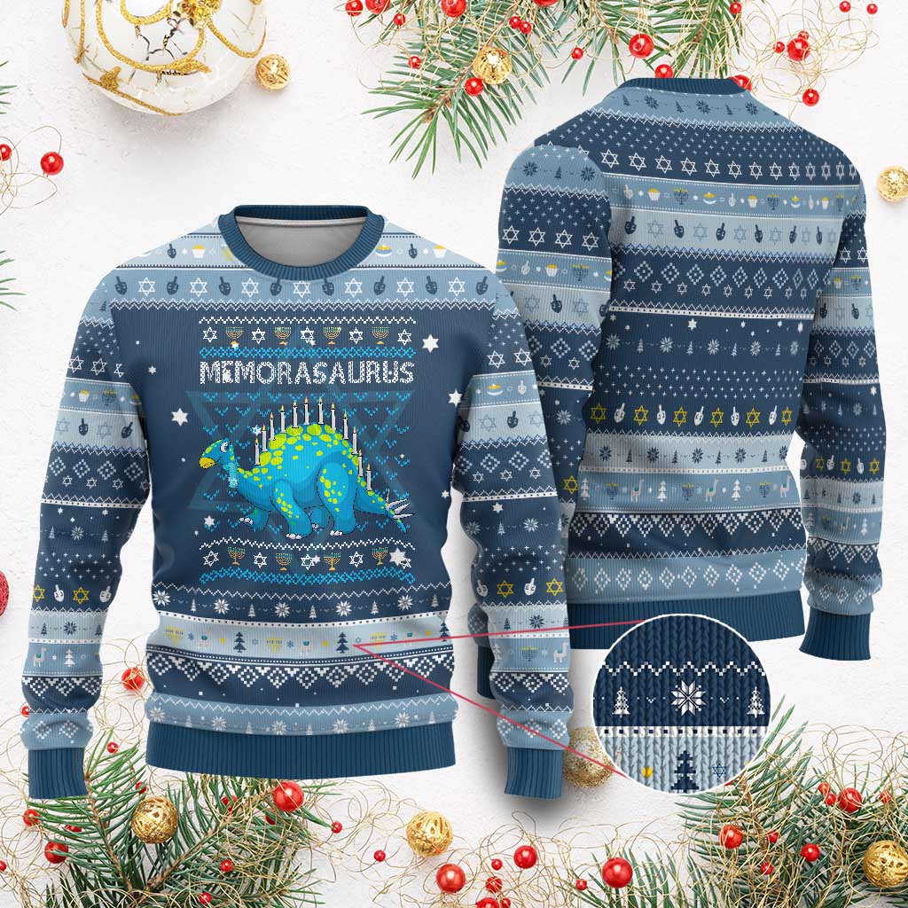 Menorasaurus Dinosaur Hanukkah Ugly Sweater Menorah Dino - Wonder Print Shop