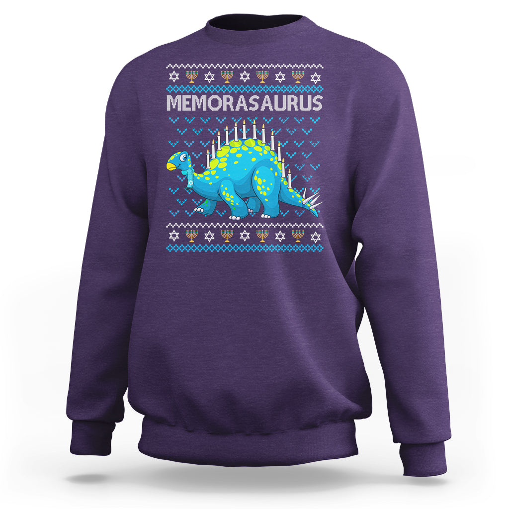 Menorasaurus Menorah Dino Hanukkah Dinosaur Sweatshirt - Wonder Print Shop