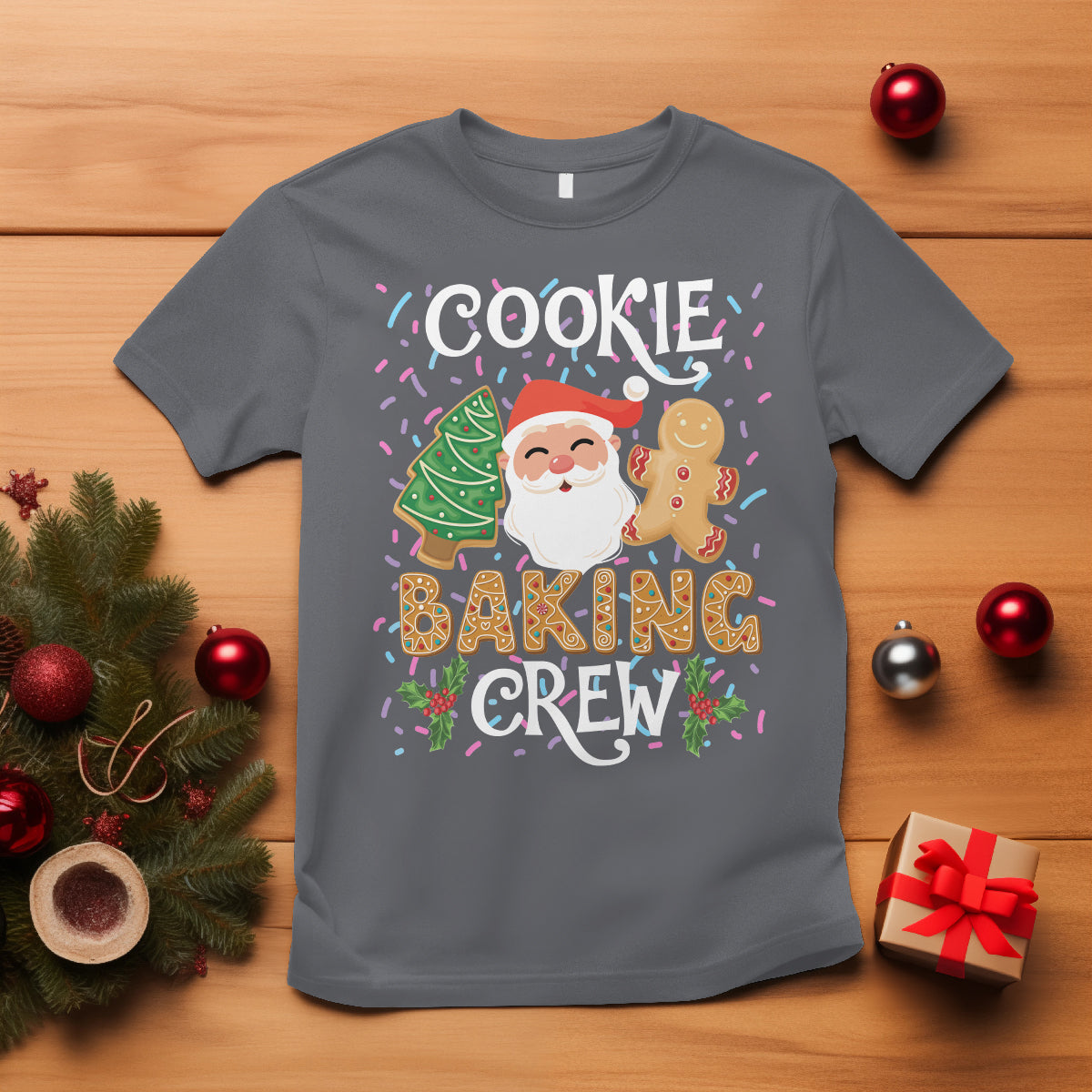 Christmas T Shirt Cookie Baking Crew Santa Xmas Tree Gingerbread - Wonder Print Shop