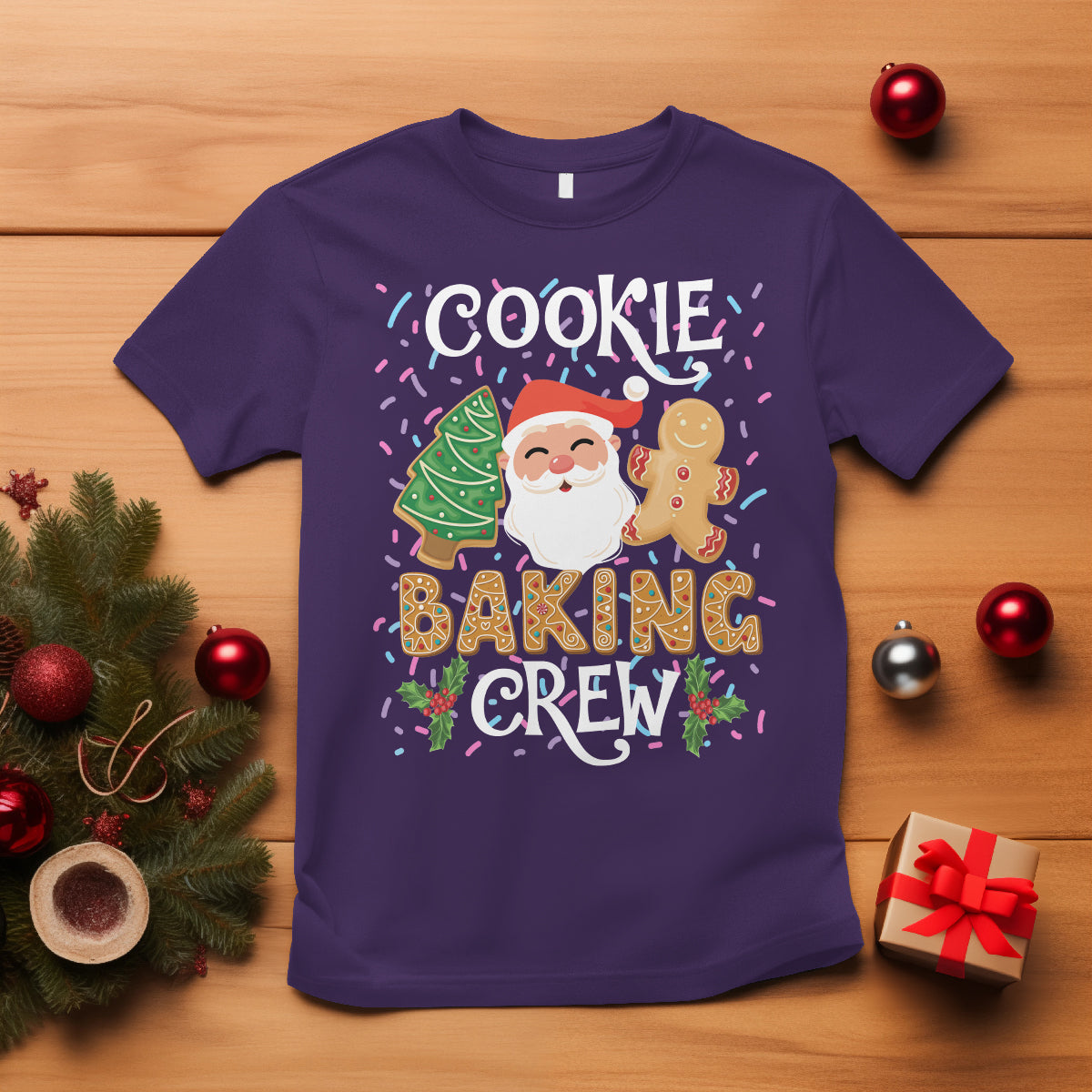 Christmas T Shirt Cookie Baking Crew Santa Xmas Tree Gingerbread - Wonder Print Shop