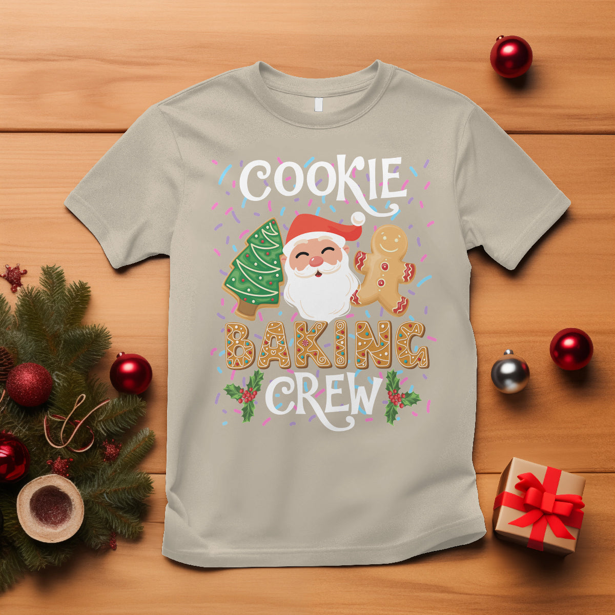Christmas T Shirt Cookie Baking Crew Santa Xmas Tree Gingerbread - Wonder Print Shop