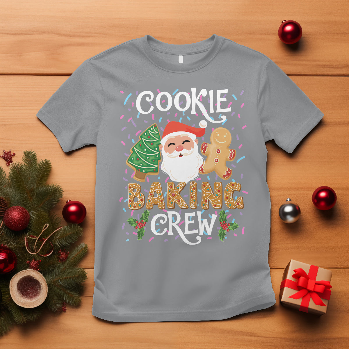 Christmas T Shirt Cookie Baking Crew Santa Xmas Tree Gingerbread - Wonder Print Shop