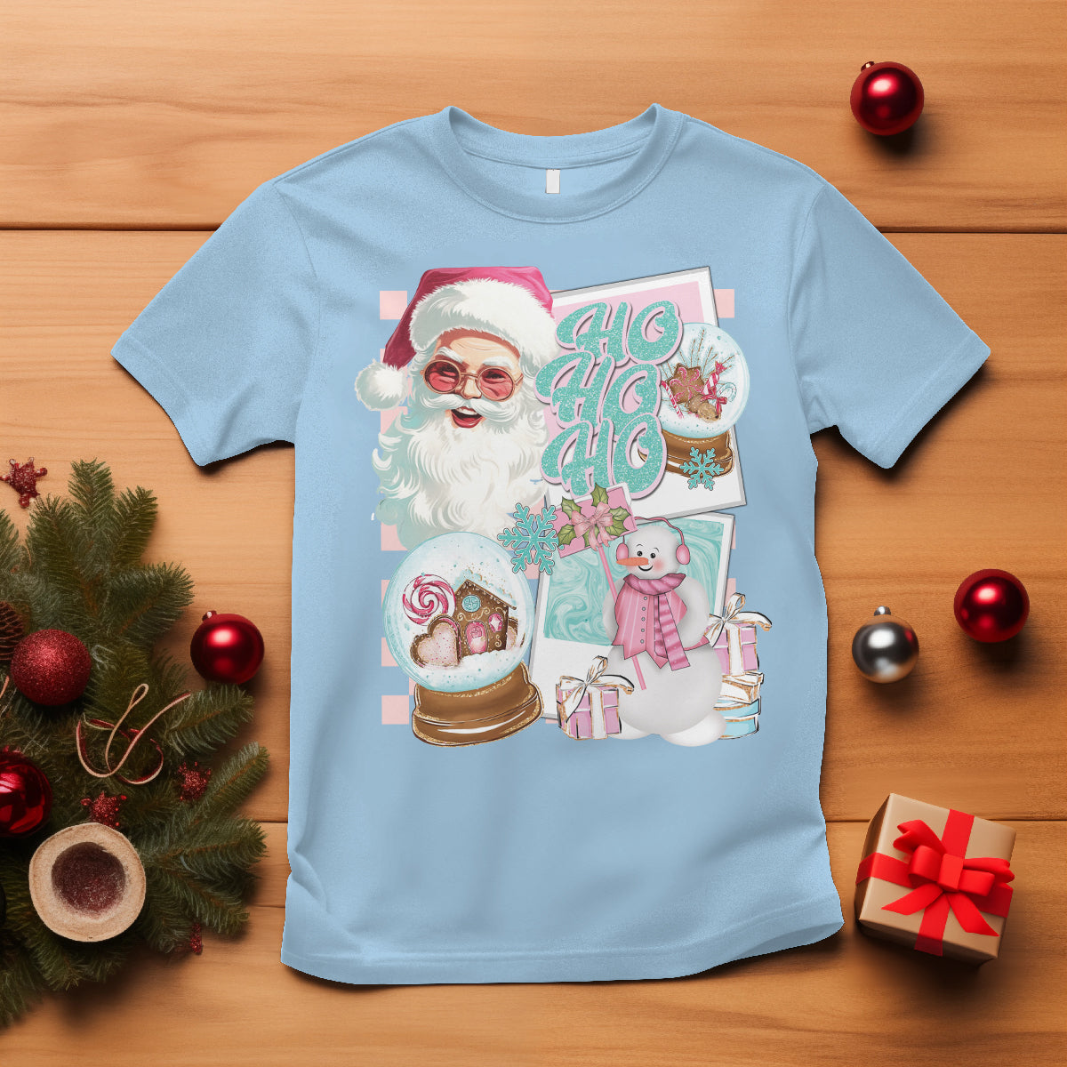 Christmas T Shirt Vintage Pink Santa Claus Ho Ho Ho - Wonder Print Shop