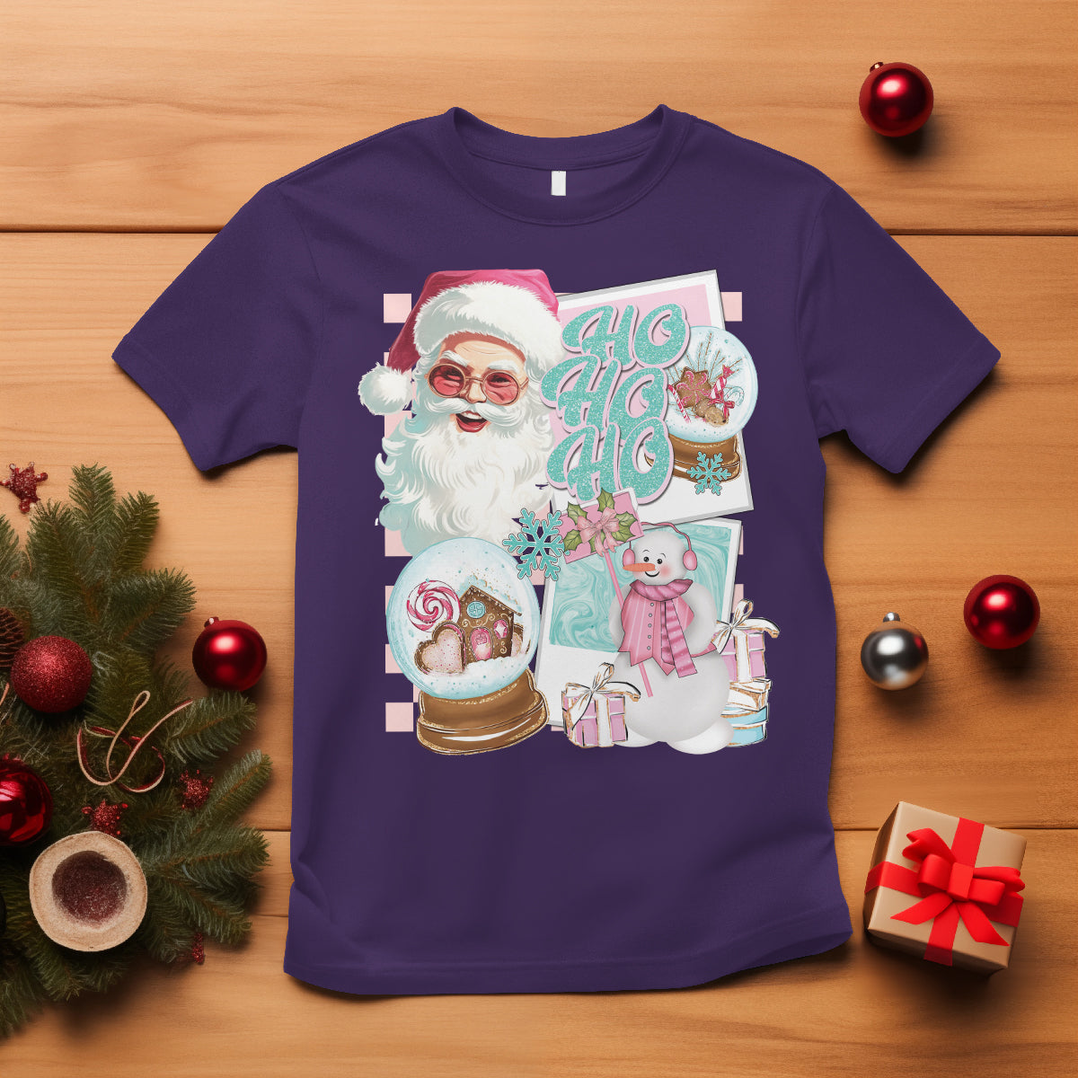 Christmas T Shirt Vintage Pink Santa Claus Ho Ho Ho - Wonder Print Shop