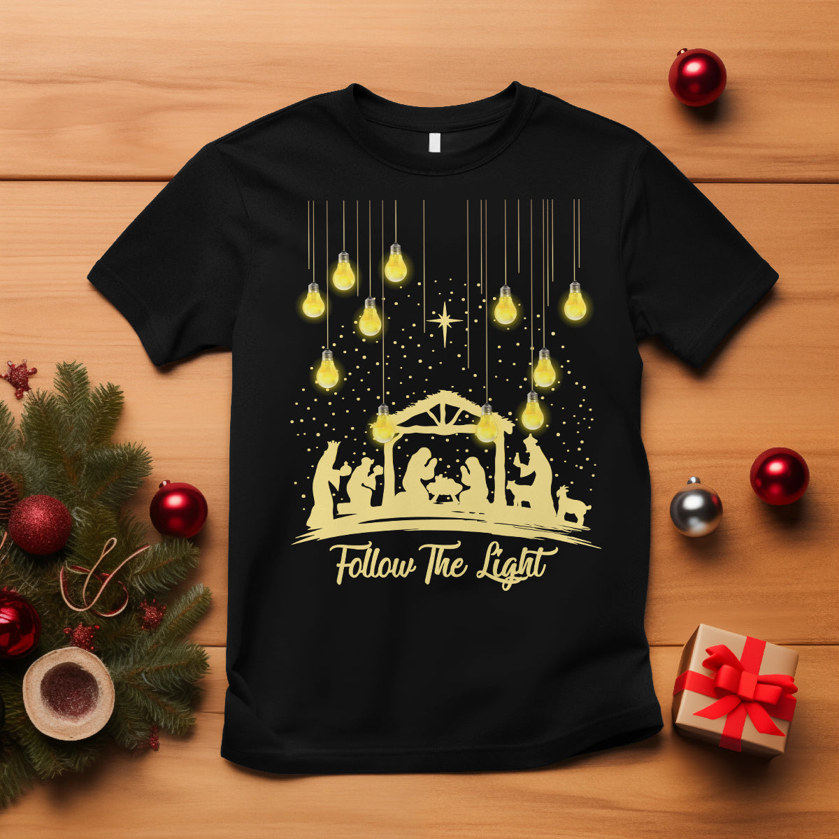Follow the Light Christ Chrsitmas Light T Shirt - Wonder Print Shop