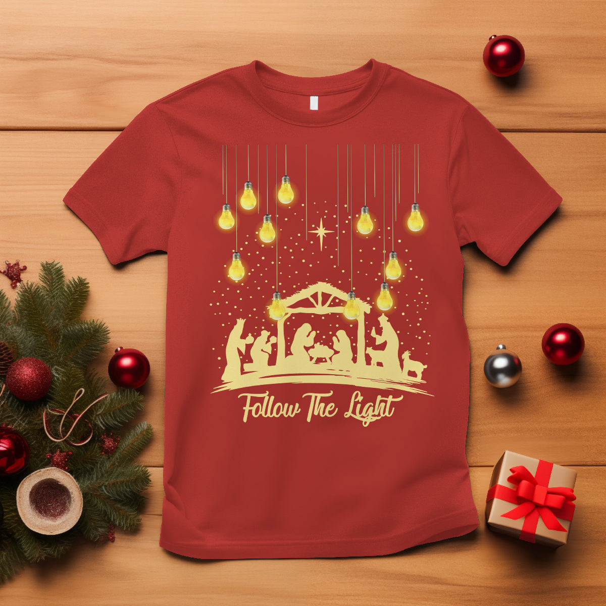 Follow the Light Christ Chrsitmas Light T Shirt - Wonder Print Shop