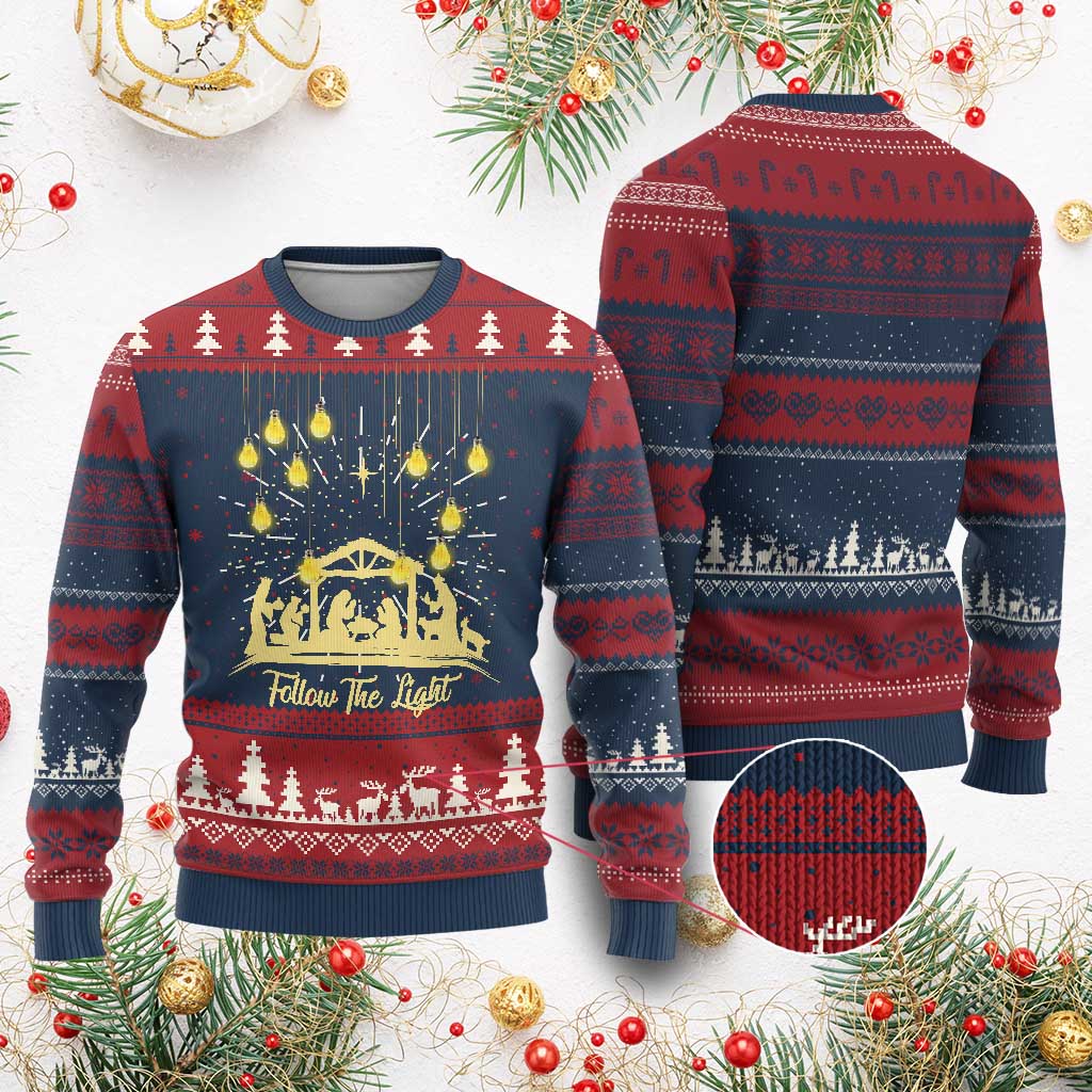 Christian Ugly Christmas Sweater Follow the Light Christ Xmas Light - Wonder Print Shop
