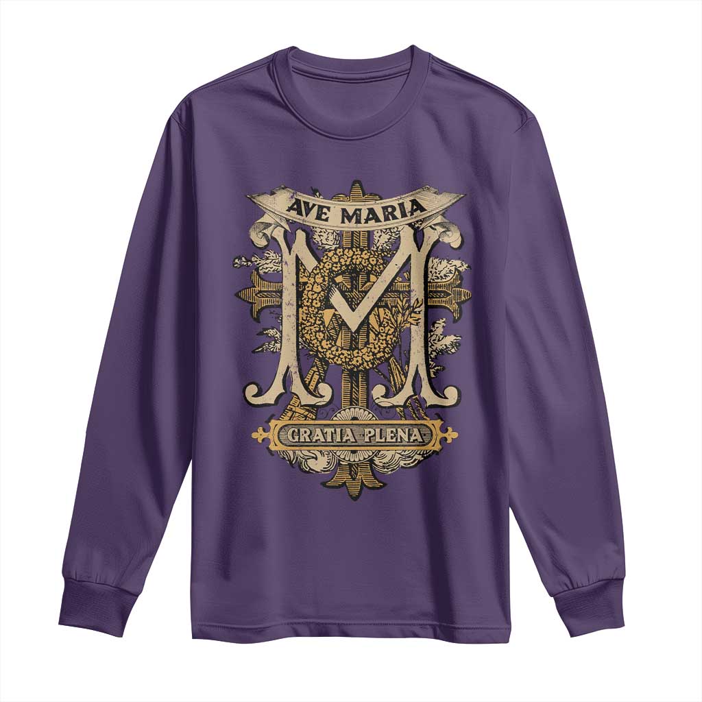 Ave Maria Long Sleeve Shirt Gratia Plena Blessed Mother Mary Hail