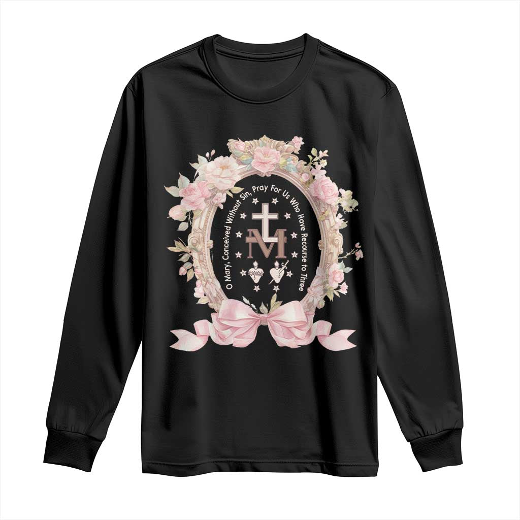 Ave Maria Long Sleeve Shirt Miraculous Medal Blessed Mother Mary Hail