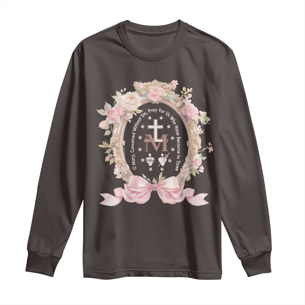 Ave Maria Long Sleeve Shirt Miraculous Medal Blessed Mother Mary Hail