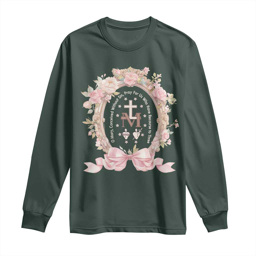 Ave Maria Long Sleeve Shirt Miraculous Medal Blessed Mother Mary Hail