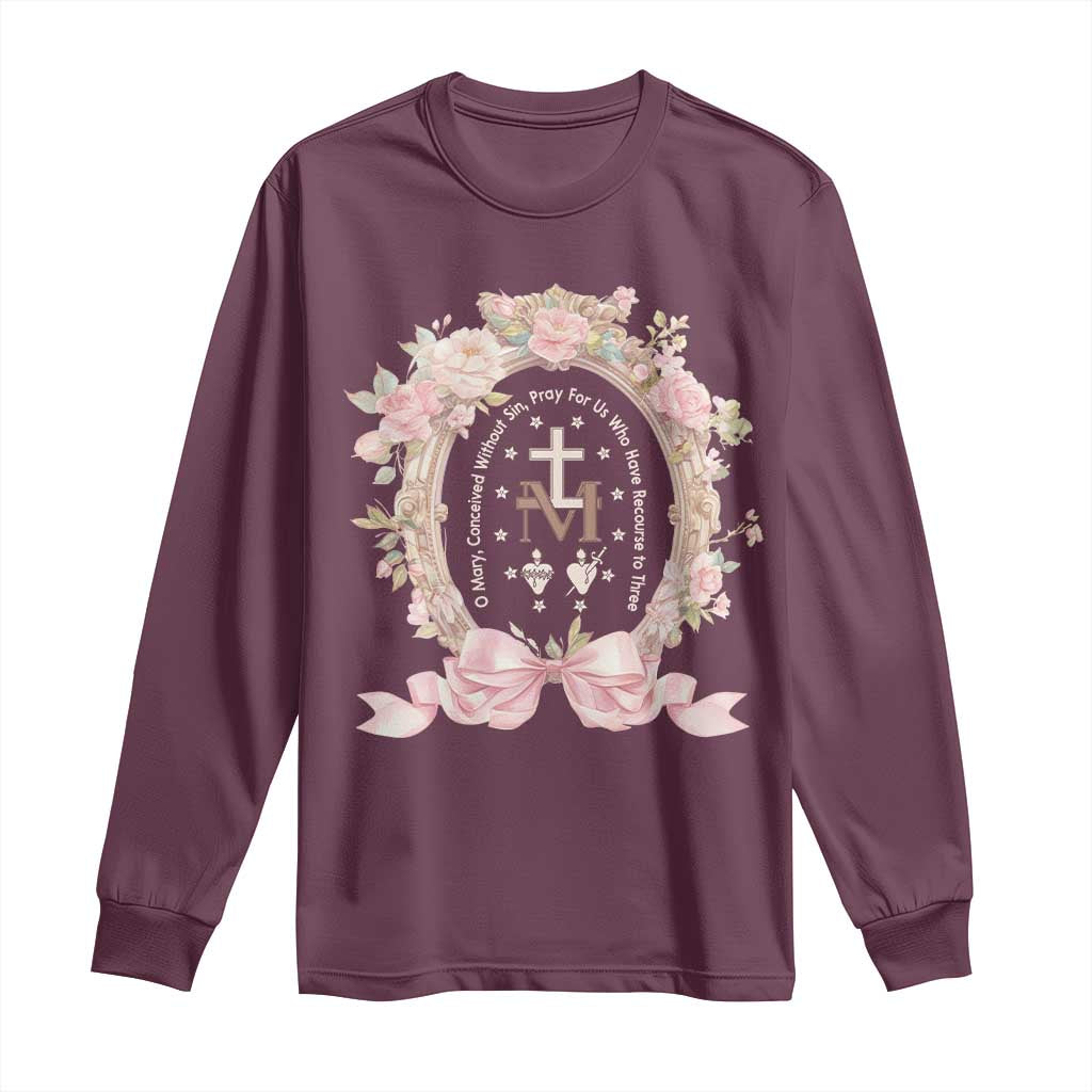 Ave Maria Long Sleeve Shirt Miraculous Medal Blessed Mother Mary Hail