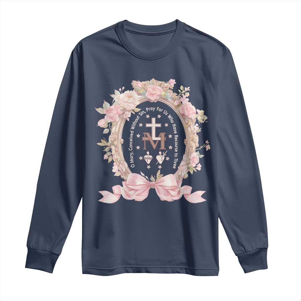 Ave Maria Long Sleeve Shirt Miraculous Medal Blessed Mother Mary Hail