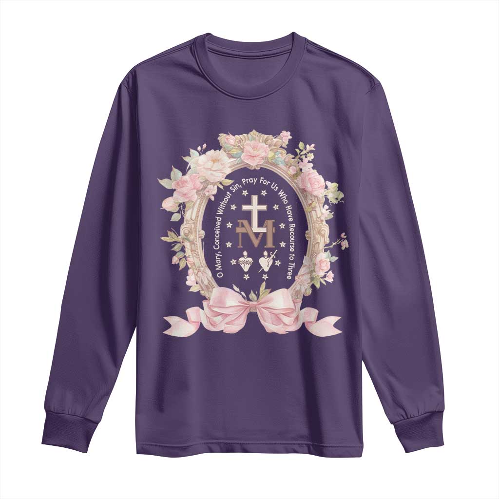 Ave Maria Long Sleeve Shirt Miraculous Medal Blessed Mother Mary Hail