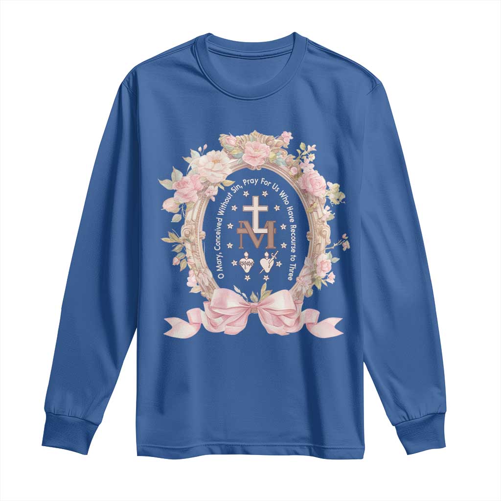 Ave Maria Long Sleeve Shirt Miraculous Medal Blessed Mother Mary Hail