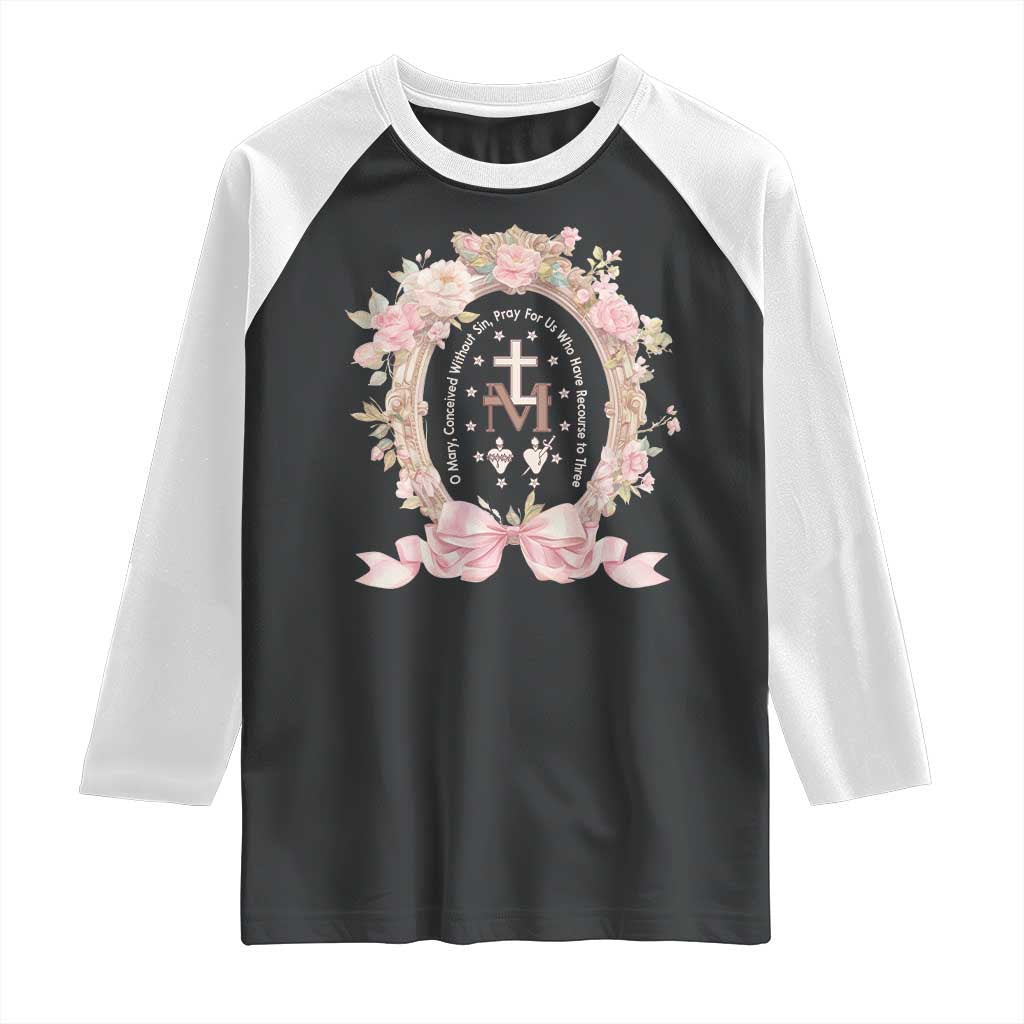 Ave Maria Raglan Shirt Miraculous Medal Blessed Mother Mary Hail