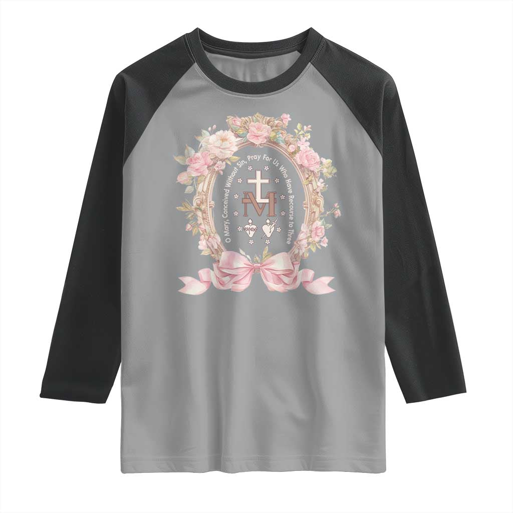 Ave Maria Raglan Shirt Miraculous Medal Blessed Mother Mary Hail