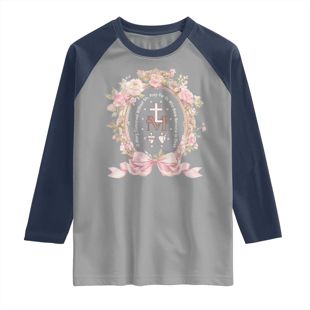 Ave Maria Raglan Shirt Miraculous Medal Blessed Mother Mary Hail
