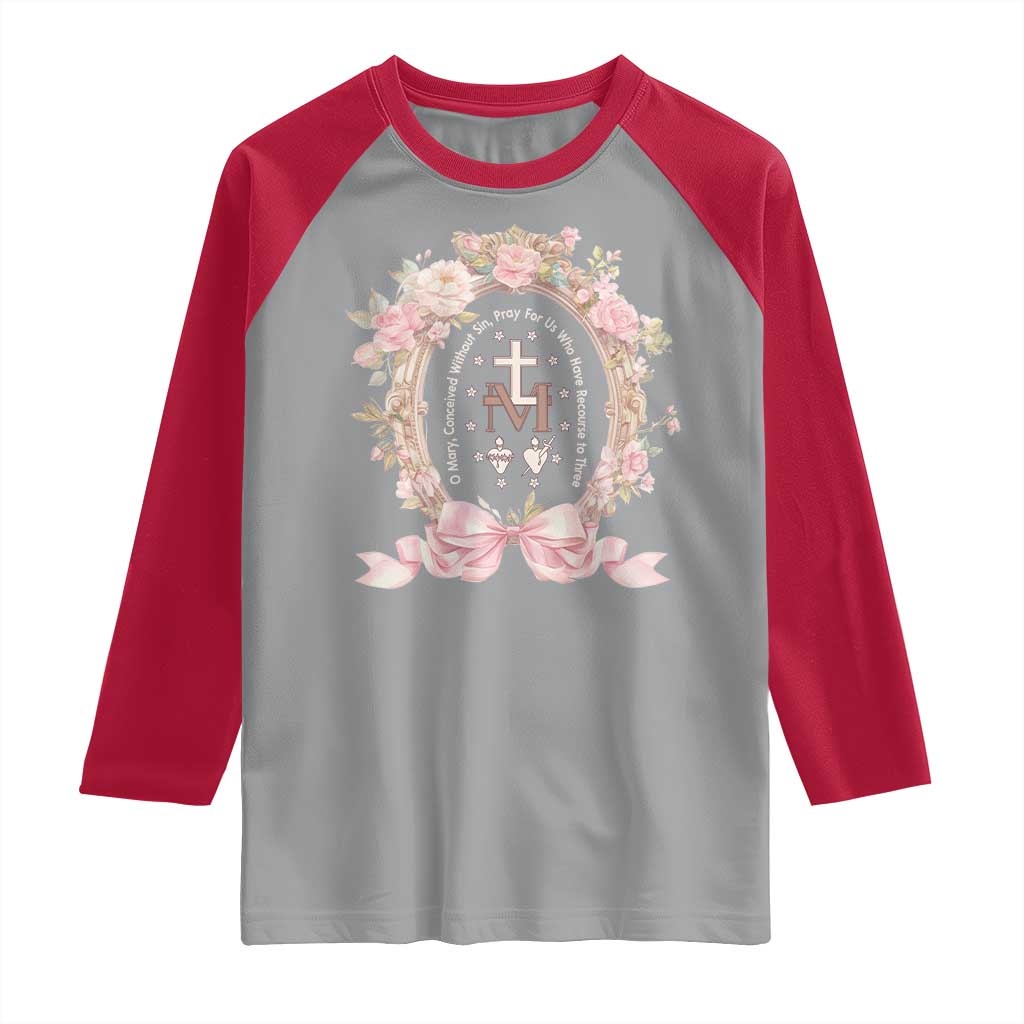 Ave Maria Raglan Shirt Miraculous Medal Blessed Mother Mary Hail