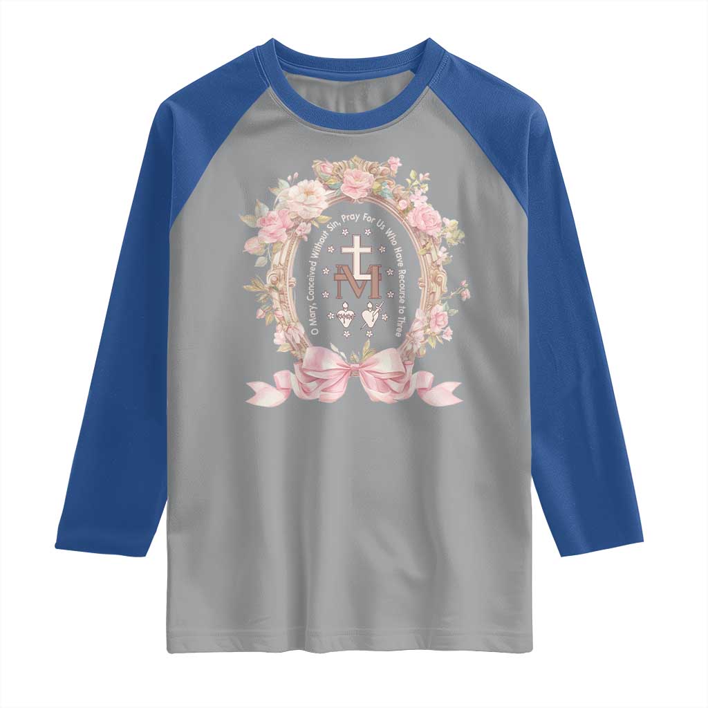 Ave Maria Raglan Shirt Miraculous Medal Blessed Mother Mary Hail