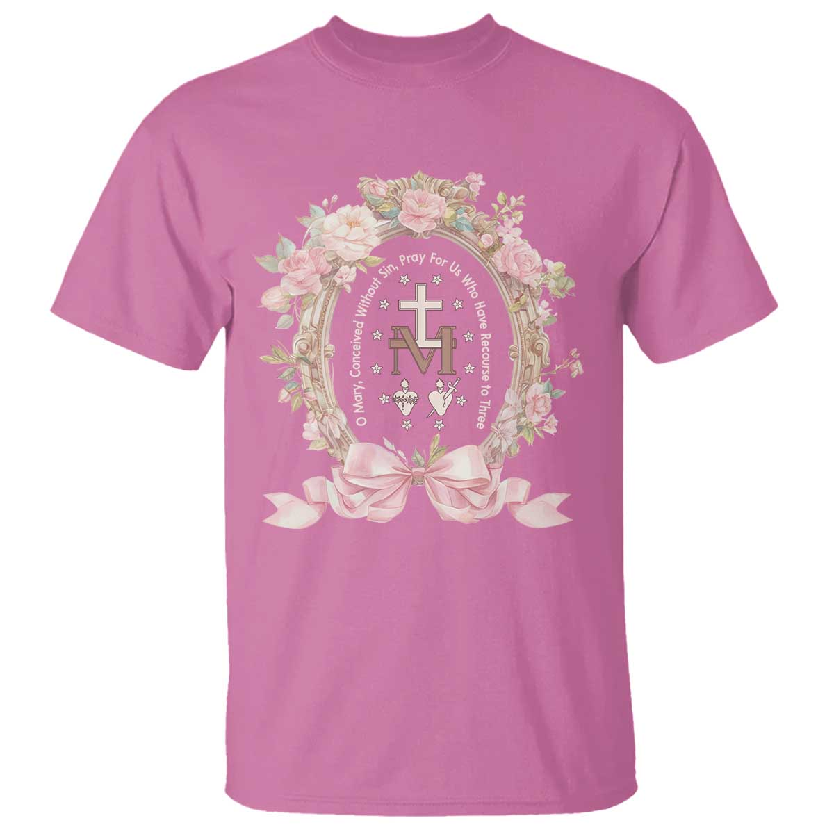 Ave Maria T Shirt Miraculous Medal Blessed Mother Mary Hail - Wonder Print Shop