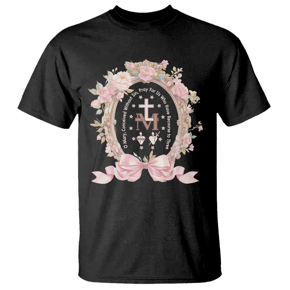 Ave Maria T Shirt Miraculous Medal Blessed Mother Mary Hail - Wonder Print Shop