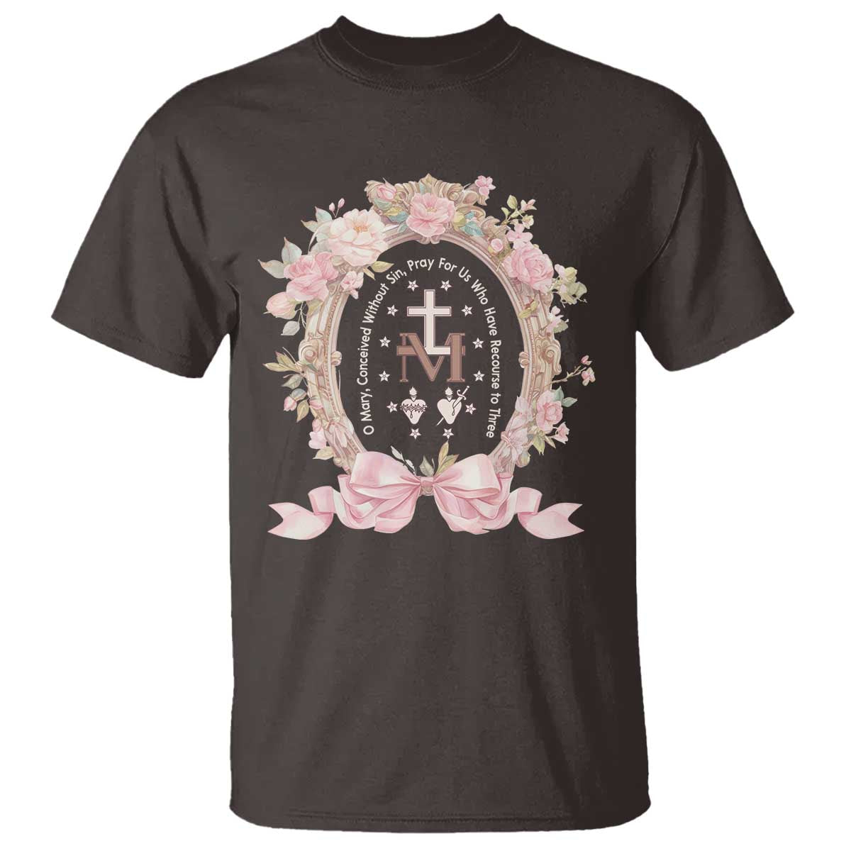 Ave Maria T Shirt Miraculous Medal Blessed Mother Mary Hail - Wonder Print Shop