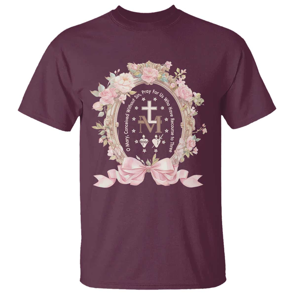 Ave Maria T Shirt Miraculous Medal Blessed Mother Mary Hail - Wonder Print Shop