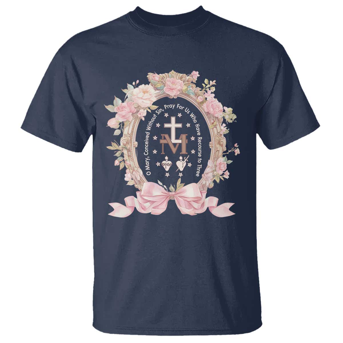 Ave Maria T Shirt Miraculous Medal Blessed Mother Mary Hail - Wonder Print Shop