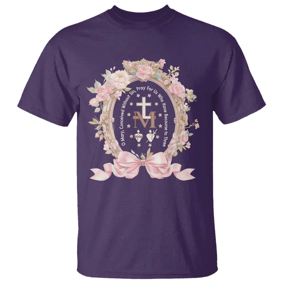 Ave Maria T Shirt Miraculous Medal Blessed Mother Mary Hail - Wonder Print Shop