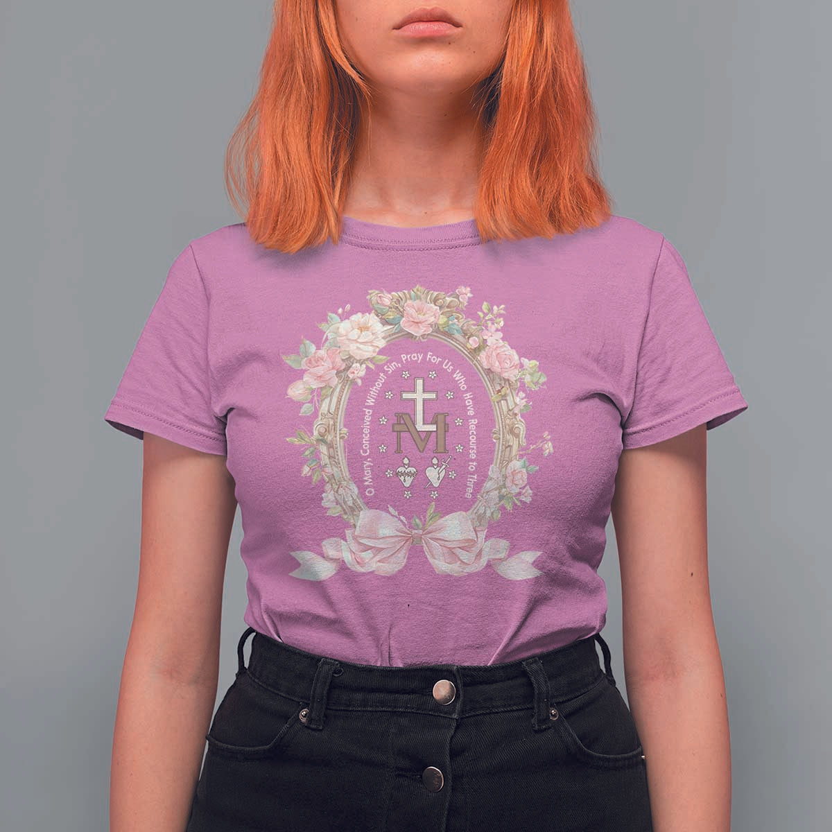 Ave Maria T Shirt For Women Miraculous Medal Blessed Mother Mary Hail - Wonder Print Shop