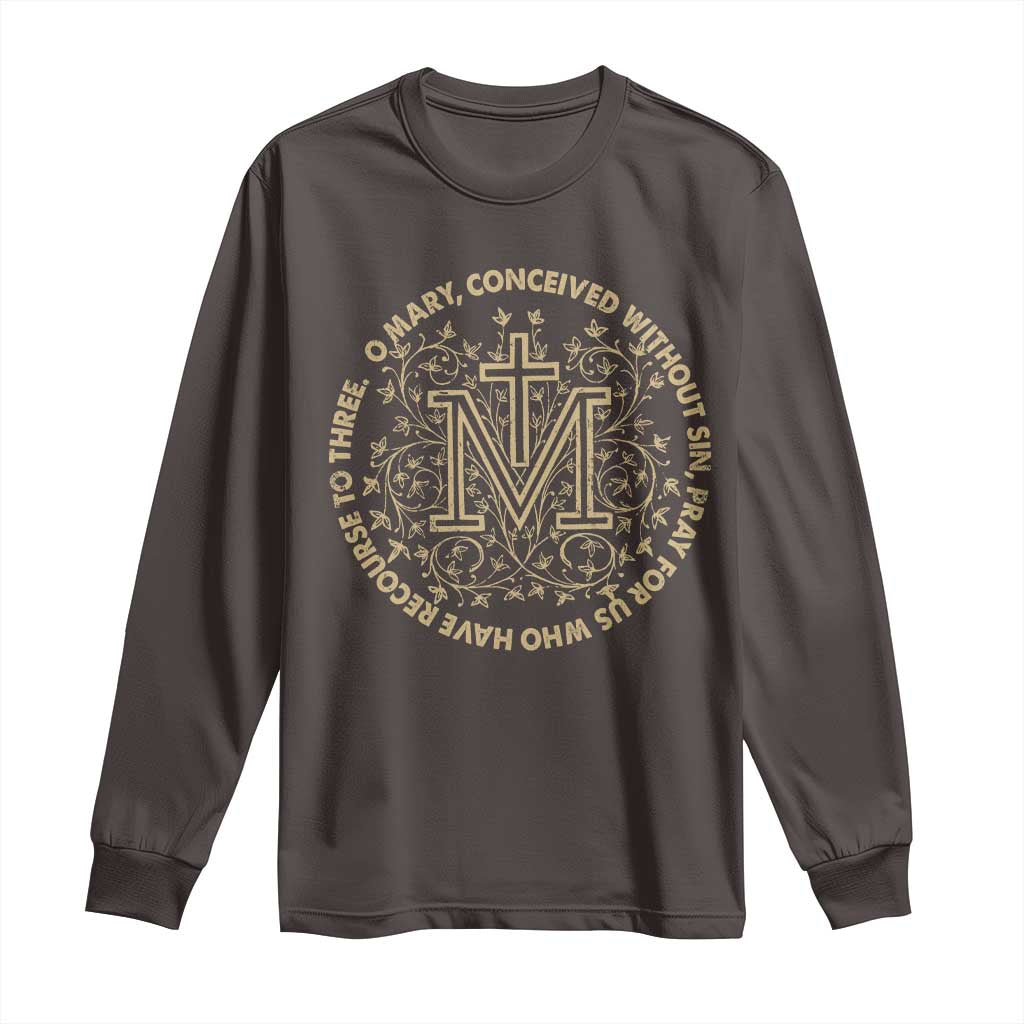 Marian Catholic Ave Maria Long Sleeve Shirt Miraculous Medal Blessed Mother Mary Hail