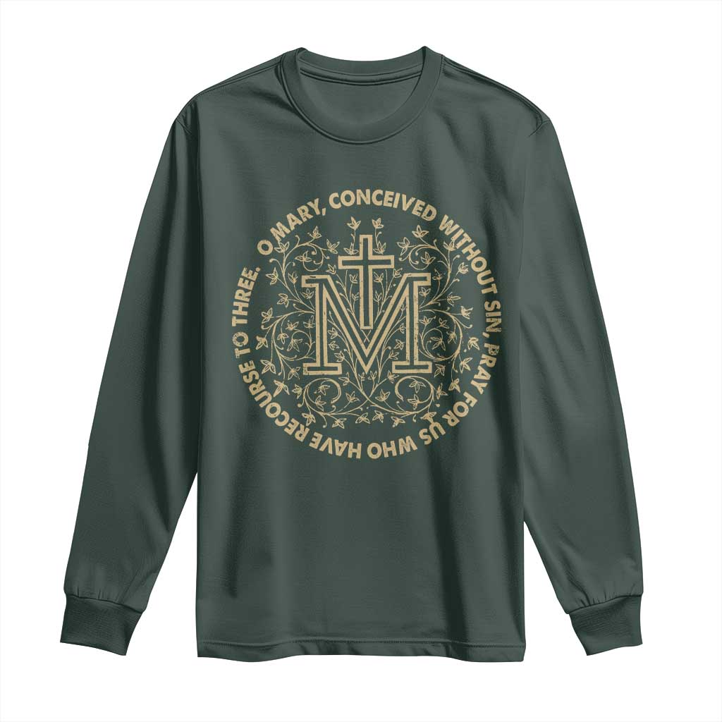 Marian Catholic Ave Maria Long Sleeve Shirt Miraculous Medal Blessed Mother Mary Hail