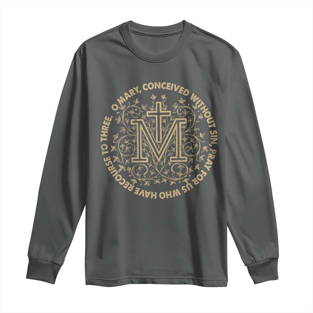 Marian Catholic Ave Maria Long Sleeve Shirt Miraculous Medal Blessed Mother Mary Hail