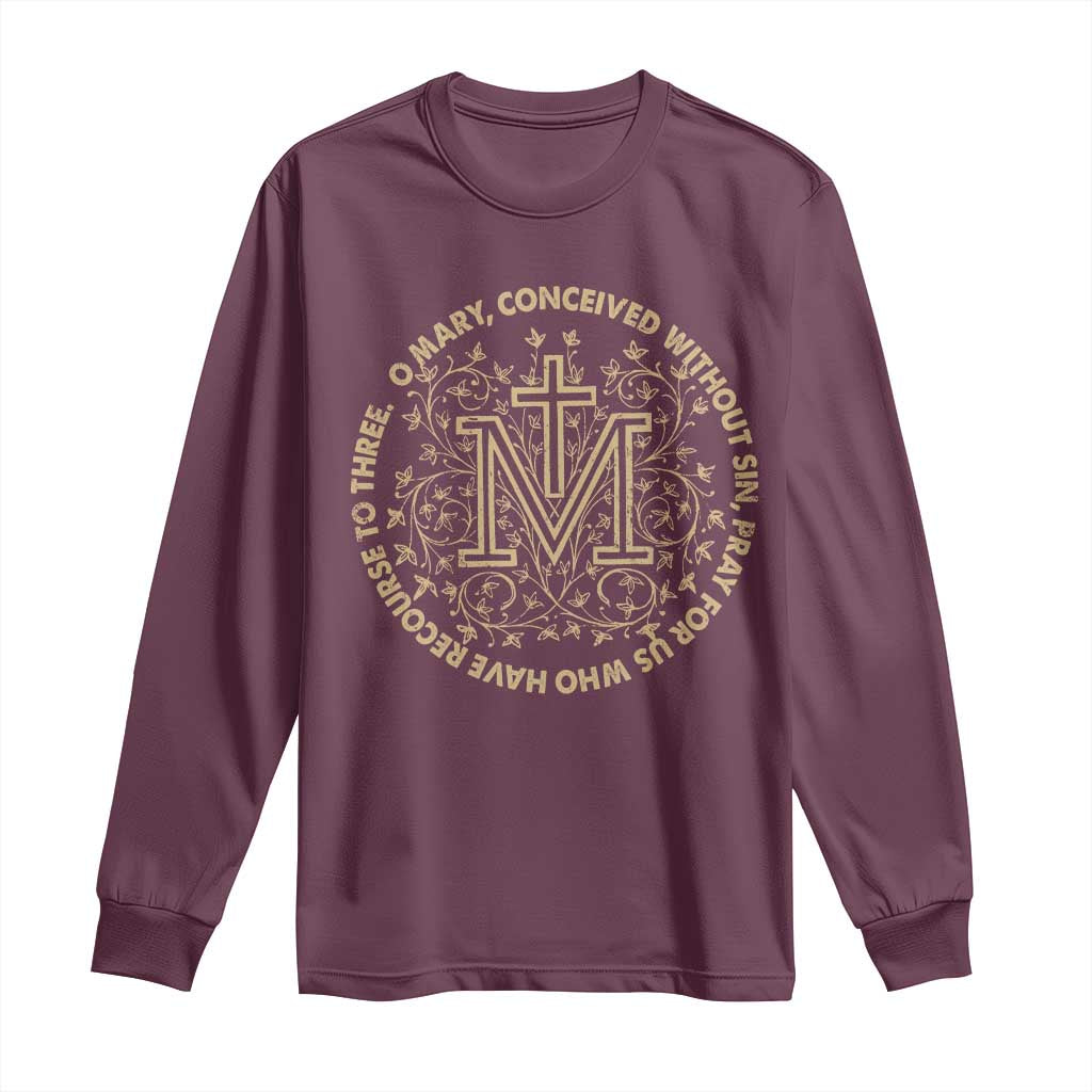 Marian Catholic Ave Maria Long Sleeve Shirt Miraculous Medal Blessed Mother Mary Hail