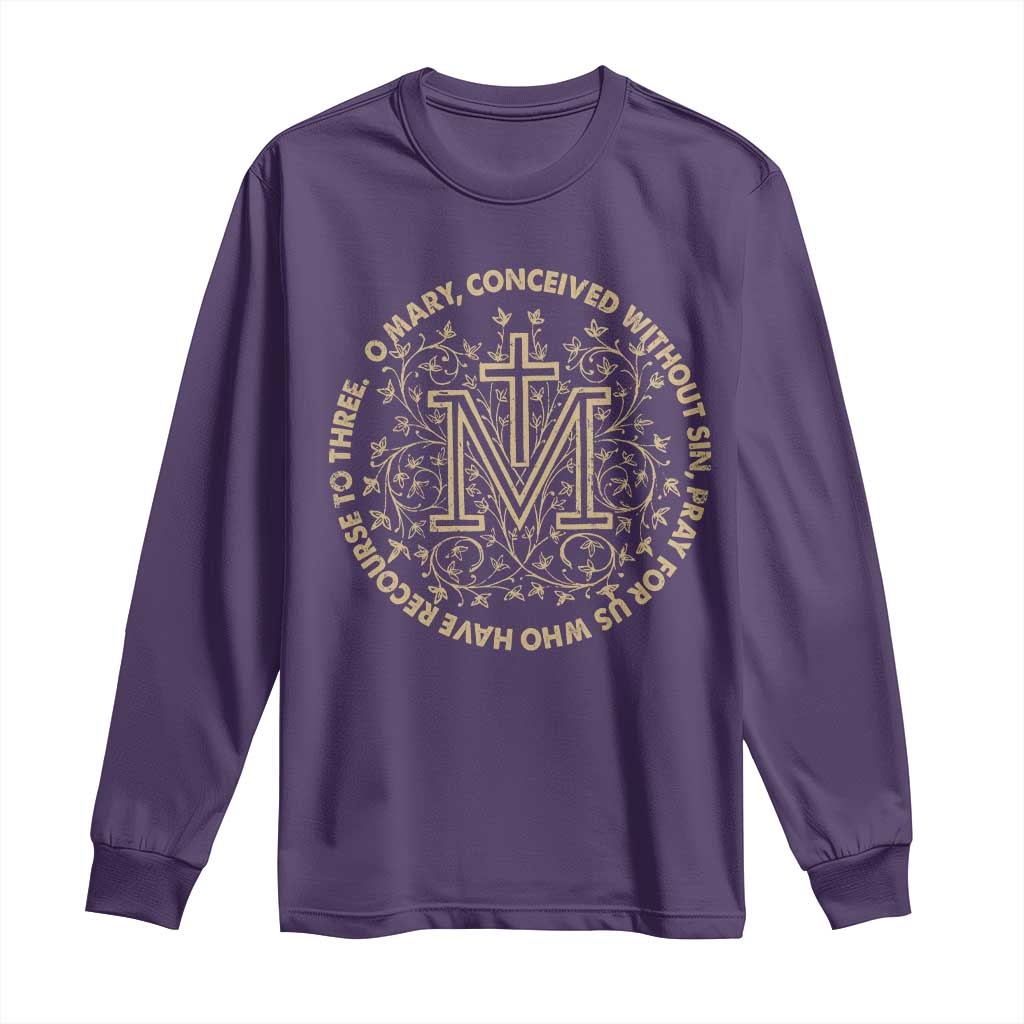Marian Catholic Ave Maria Long Sleeve Shirt Miraculous Medal Blessed Mother Mary Hail