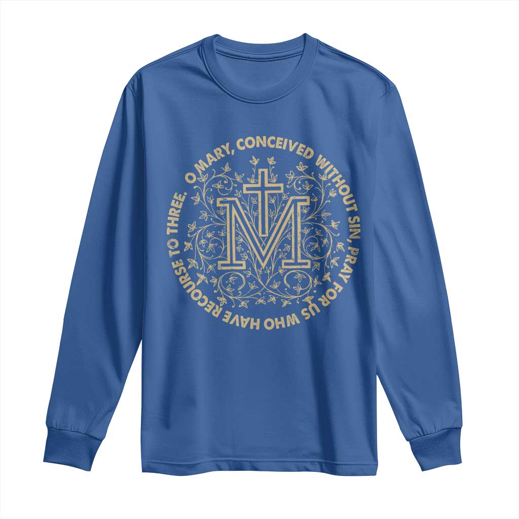 Marian Catholic Ave Maria Long Sleeve Shirt Miraculous Medal Blessed Mother Mary Hail