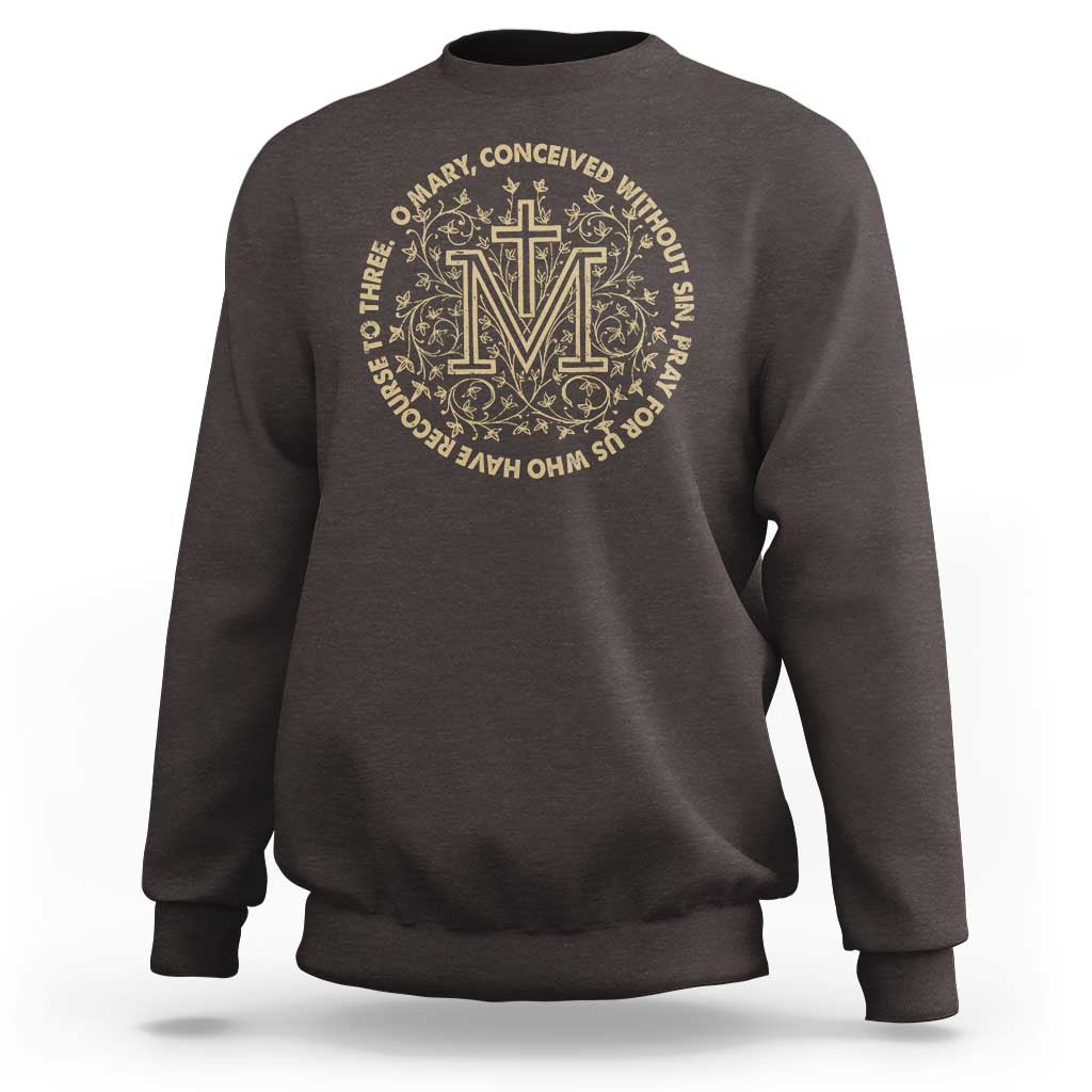 Marian Catholic Ave Maria Sweatshirt Miraculous Medal Blessed Mother Mary Hail - Wonder Print Shop