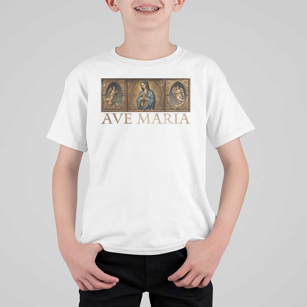 Marian Catholic Ave Maria T Shirt For Kid Vintage Aesthetic Blessed Mother Mary Hail - Wonder Print Shop