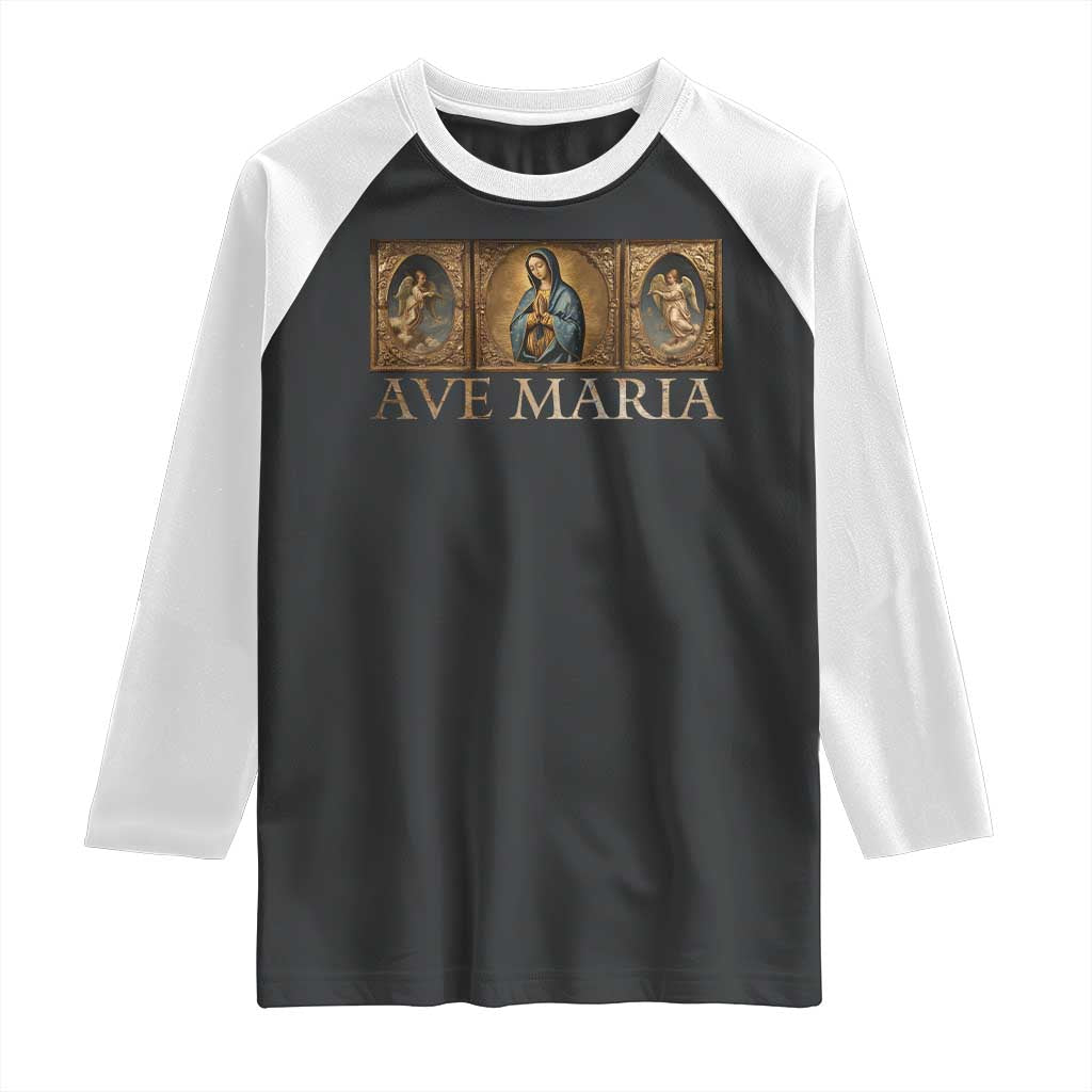 Marian Catholic Ave Maria Raglan Shirt Vintage Aesthetic Blessed Mother Mary Hail