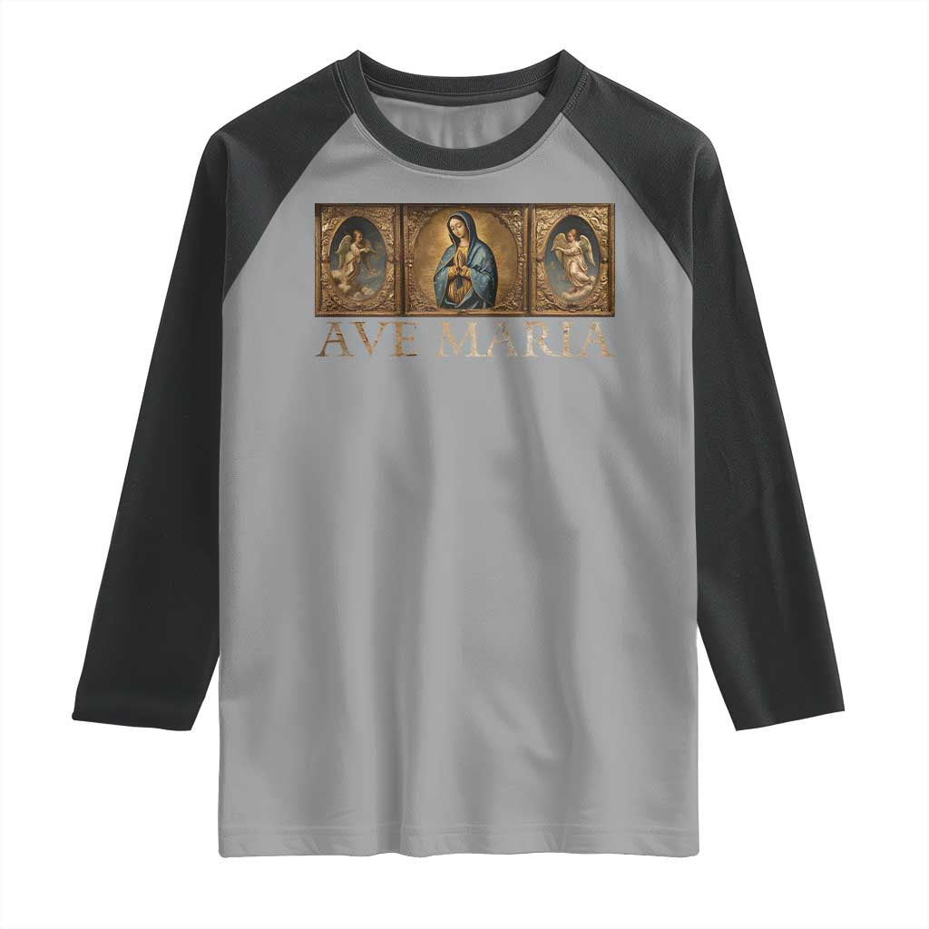 Marian Catholic Ave Maria Raglan Shirt Vintage Aesthetic Blessed Mother Mary Hail