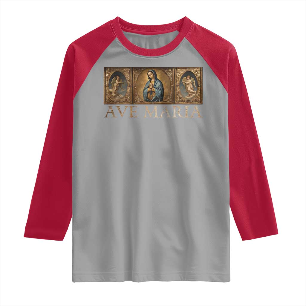 Marian Catholic Ave Maria Raglan Shirt Vintage Aesthetic Blessed Mother Mary Hail