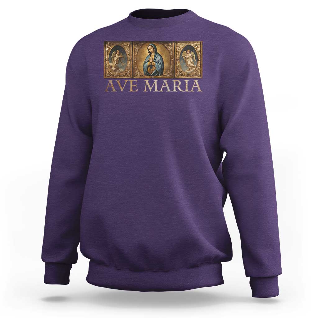 Marian Catholic Ave Maria Sweatshirt Vintage Aesthetic Blessed Mother Mary Hail - Wonder Print Shop