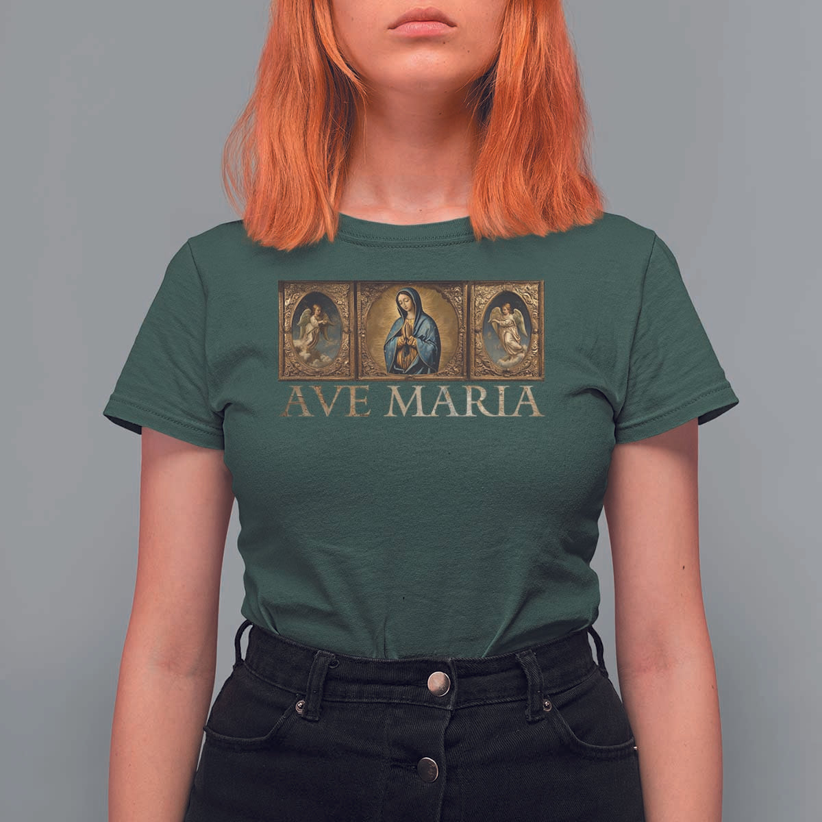 Marian Catholic Ave Maria T Shirt For Women Vintage Aesthetic Blessed Mother Mary Hail - Wonder Print Shop