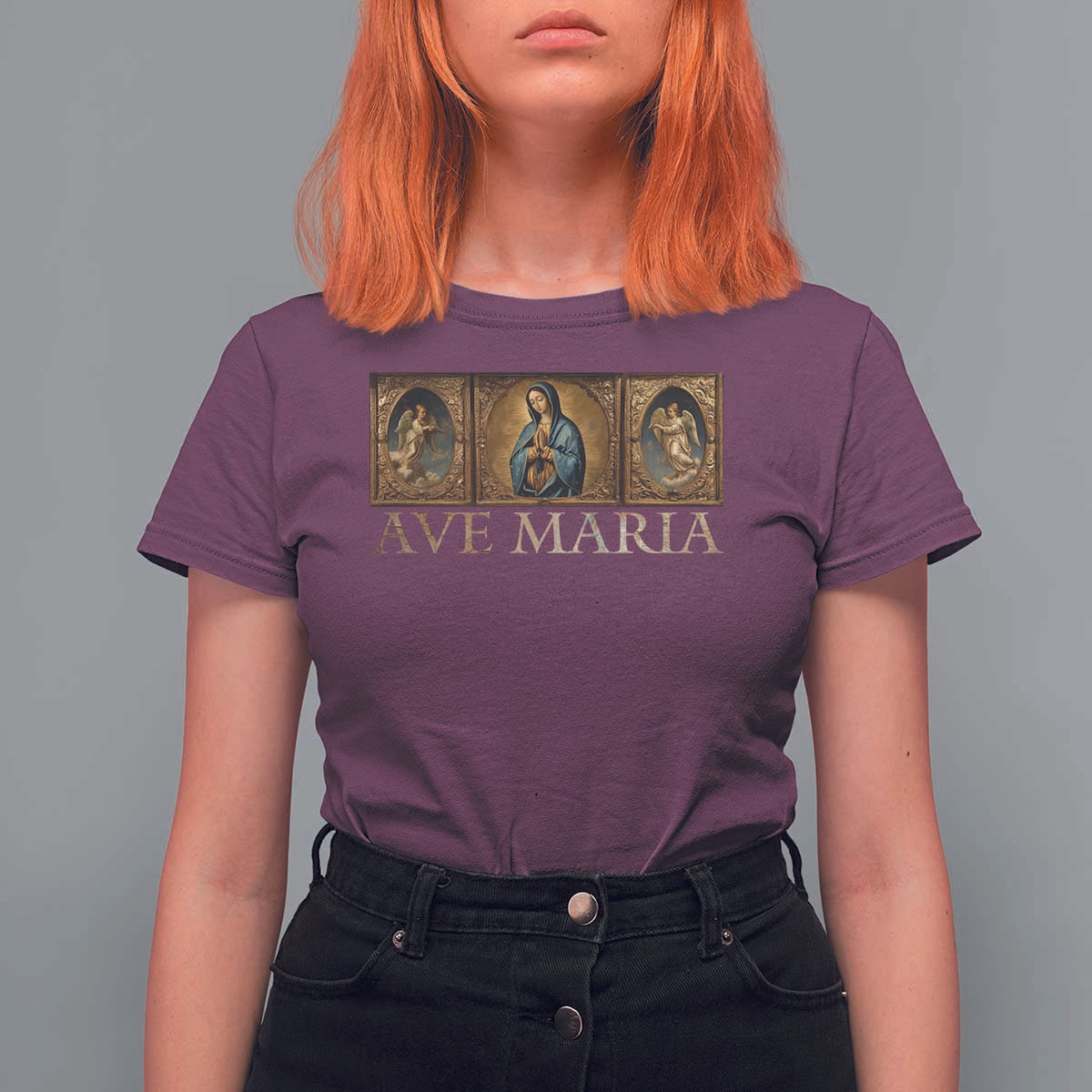 Marian Catholic Ave Maria T Shirt For Women Vintage Aesthetic Blessed Mother Mary Hail - Wonder Print Shop