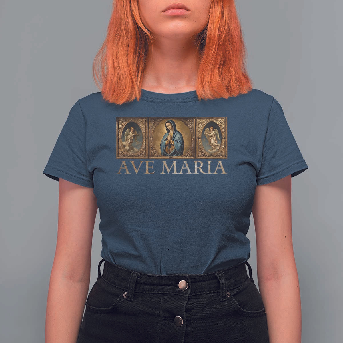 Marian Catholic Ave Maria T Shirt For Women Vintage Aesthetic Blessed Mother Mary Hail - Wonder Print Shop