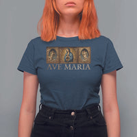 Marian Catholic Ave Maria T Shirt For Women Vintage Aesthetic Blessed Mother Mary Hail - Wonder Print Shop