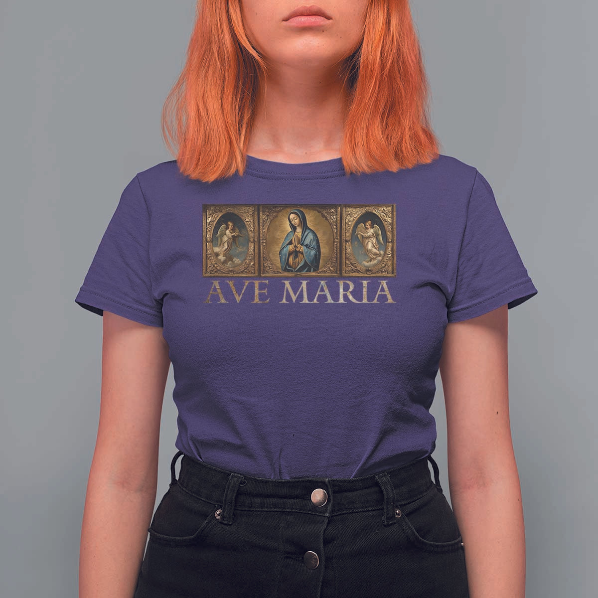 Marian Catholic Ave Maria T Shirt For Women Vintage Aesthetic Blessed Mother Mary Hail - Wonder Print Shop